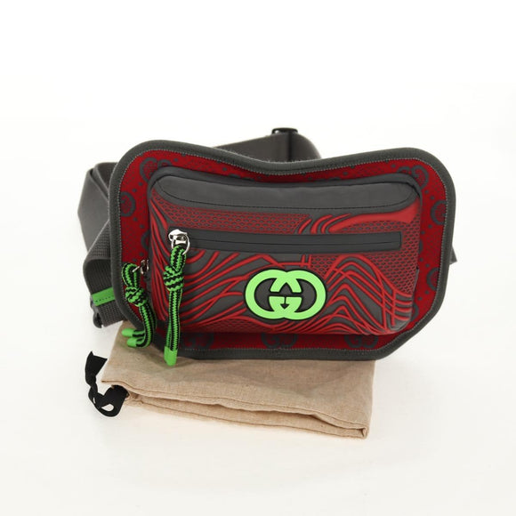 GUCCI GG Canvas Waist bag Nylon Gray Silver 752102 Auth BA8974V