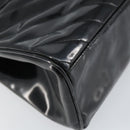 CHANEL V Stitch Hand Bag Enamel Black Gold CC Auth BA8975-11