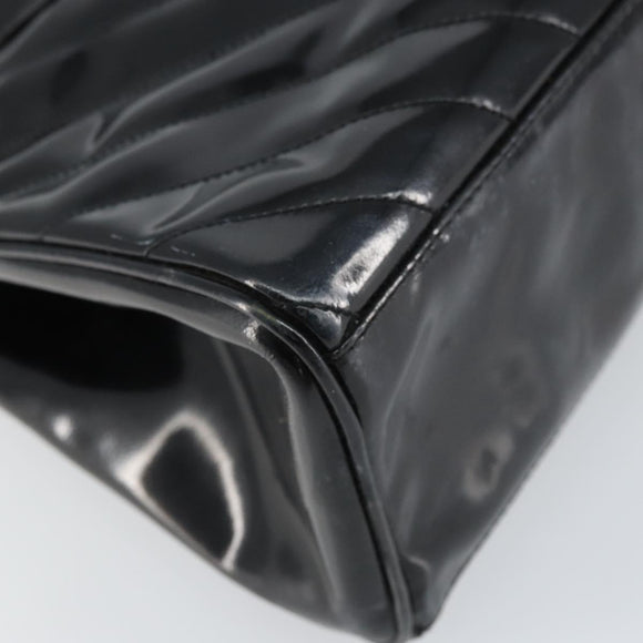 CHANEL V Stitch Hand Bag Enamel Black Gold CC Auth BA8975