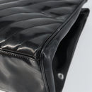 CHANEL V Stitch Hand Bag Enamel Black Gold CC Auth BA8975-12