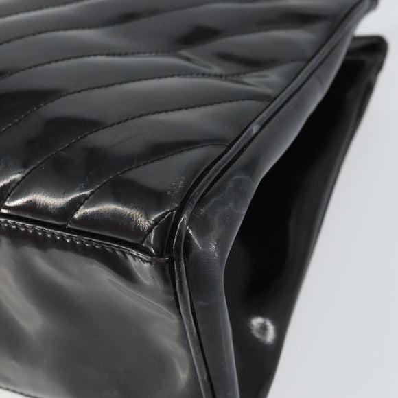 CHANEL V Stitch Hand Bag Enamel Black Gold CC Auth BA8975