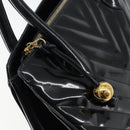 CHANEL V Stitch Hand Bag Enamel Black Gold CC Auth BA8975-14