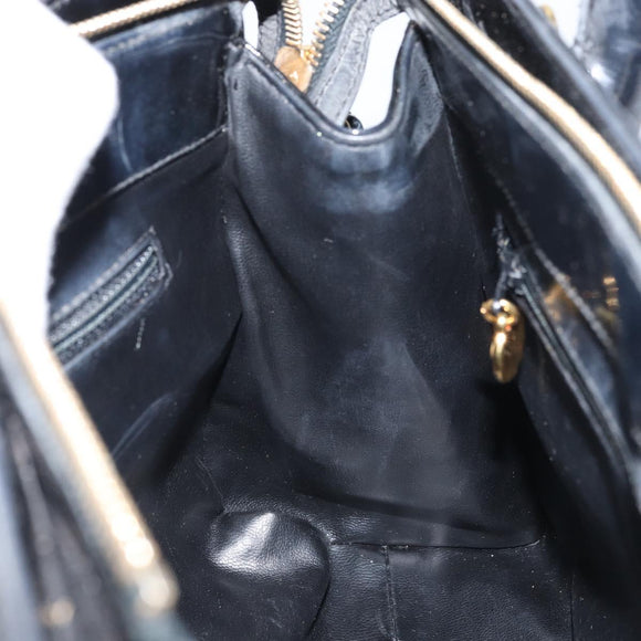 CHANEL V Stitch Hand Bag Enamel Black Gold CC Auth BA8975