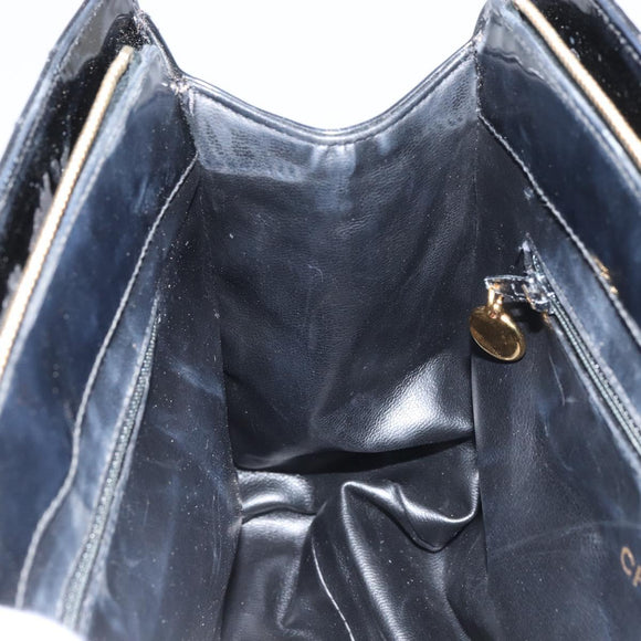 CHANEL V Stitch Hand Bag Enamel Black Gold CC Auth BA8975