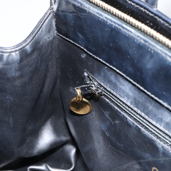 CHANEL V Stitch Hand Bag Enamel Black Gold CC Auth BA8975