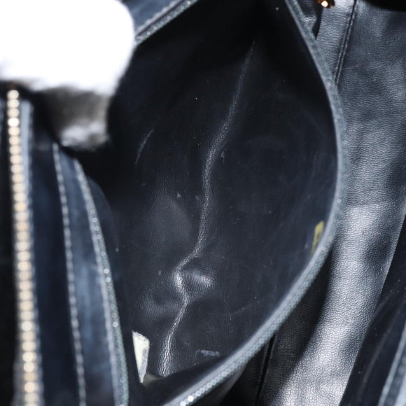 CHANEL V Stitch Hand Bag Enamel Black Gold CC Auth BA8975