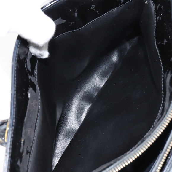 CHANEL V Stitch Hand Bag Enamel Black Gold CC Auth BA8975