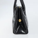CHANEL V Stitch Hand Bag Enamel Black Gold CC Auth BA8975-4