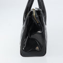 CHANEL V Stitch Hand Bag Enamel Black Gold CC Auth BA8975-5
