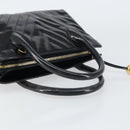 CHANEL V Stitch Hand Bag Enamel Black Gold CC Auth BA8975-7