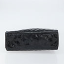 CHANEL V Stitch Hand Bag Enamel Black Gold CC Auth BA8975-9