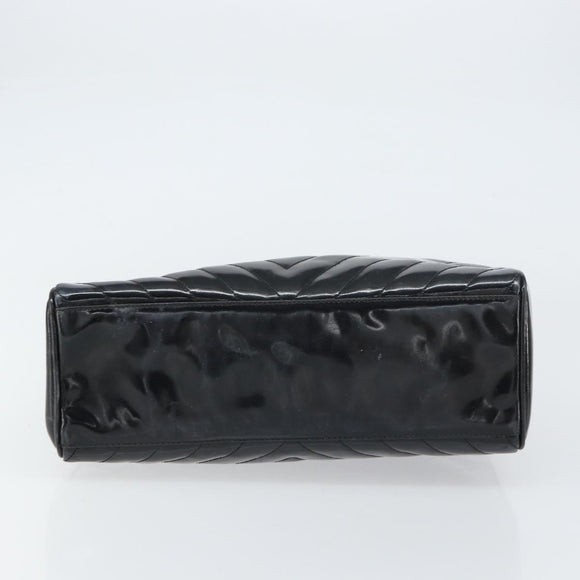 CHANEL V Stitch Hand Bag Enamel Black Gold CC Auth BA8975