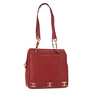 CHANEL Tote Bag Caviar Skin Red Gold CC Auth BA8976-1