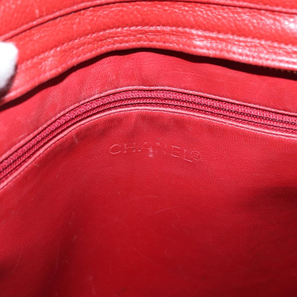 CHANEL Tote Bag Caviar Skin Red Gold CC Auth BA8976