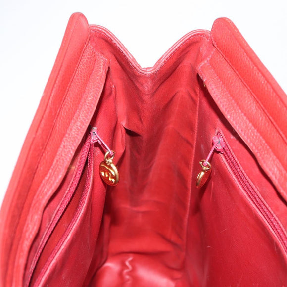 CHANEL Tote Bag Caviar Skin Red Gold CC Auth BA8976