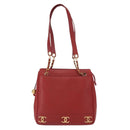 CHANEL Tote Bag Caviar Skin Red Gold CC Auth BA8976-13