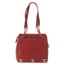 CHANEL Tote Bag Caviar Skin Red Gold CC Auth BA8976-2