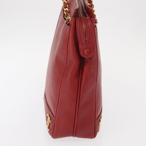 CHANEL Tote Bag Caviar Skin Red Gold CC Auth BA8976