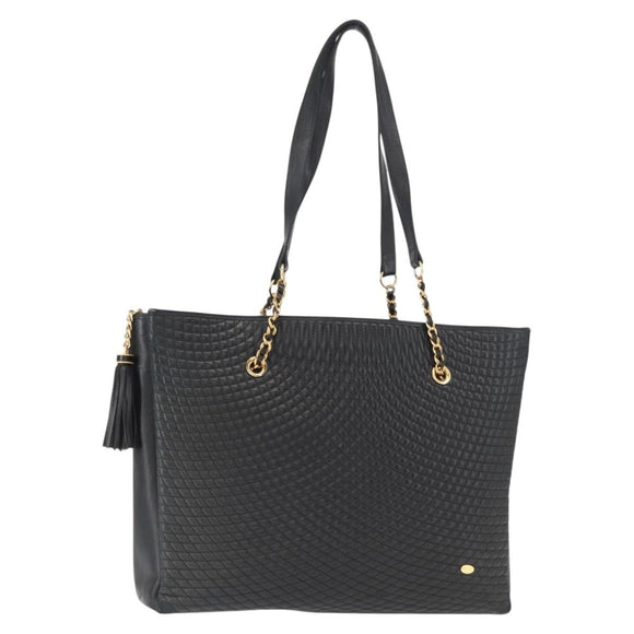 BALLY Tote Bag Leather Black Gold Auth BA8978