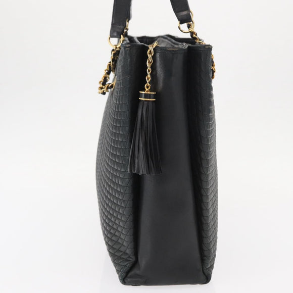 BALLY Tote Bag Leather Black Gold Auth BA8978