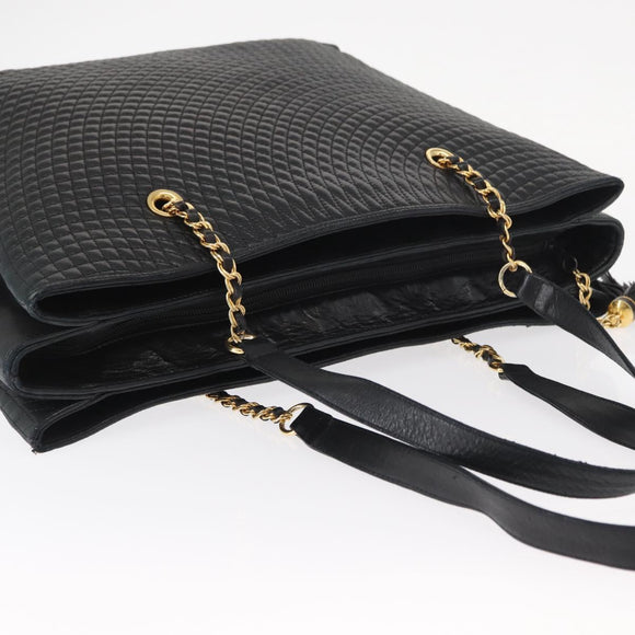 BALLY Tote Bag Leather Black Gold Auth BA8978