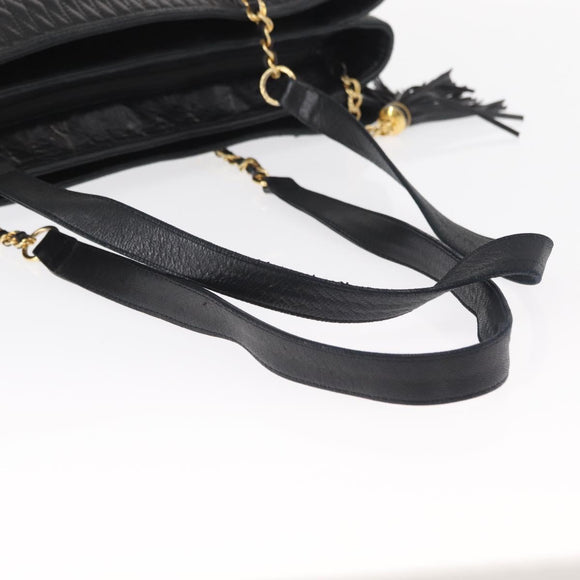 BALLY Tote Bag Leather Black Gold Auth BA8978