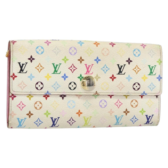 LOUIS VUITTON Multicolor Portefeuille Sarah Wallet White M93532 LV Auth BA8984