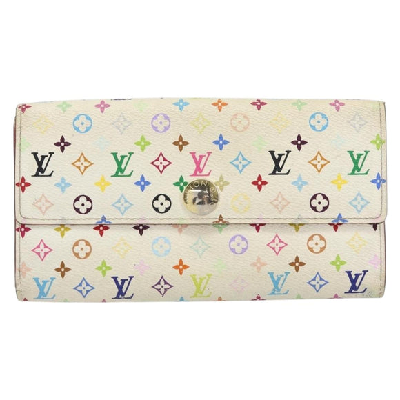 LOUIS VUITTON Multicolor Portefeuille Sarah Wallet White M93532 LV Auth BA8984