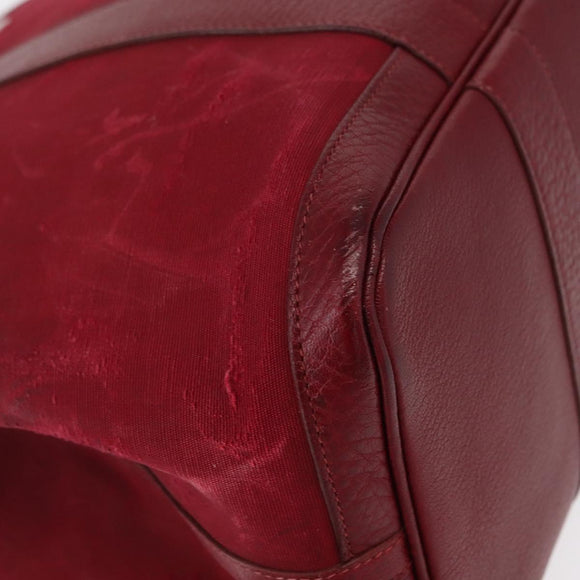 HERMES Garden Party MM Hand Bag Canvas Leather Red Auth BA8990