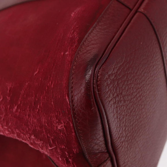 HERMES Garden Party MM Hand Bag Canvas Leather Red Auth BA8990