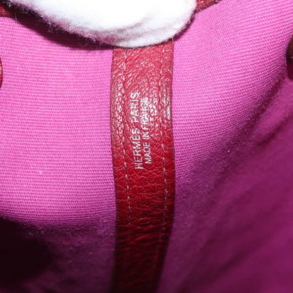 HERMES Garden Party MM Hand Bag Canvas Leather Red Auth BA8990