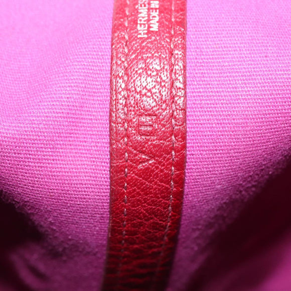 HERMES Garden Party MM Hand Bag Canvas Leather Red Auth BA8990