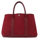 HERMES Garden Party MM Hand Bag Canvas Leather Red Auth BA8990-2