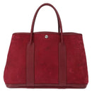 HERMES Garden Party MM Hand Bag Canvas Leather Red Auth BA8990-3