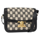 CELINE Teen Triomphe Shoulder Bag Leather Canvas Black White Auth BA8997M-1