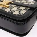 CELINE Teen Triomphe Shoulder Bag Leather Canvas Black White Auth BA8997M-11