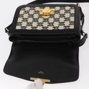 CELINE Teen Triomphe Shoulder Bag Leather Canvas Black White Auth BA8997M-15
