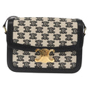 CELINE Teen Triomphe Shoulder Bag Leather Canvas Black White Auth BA8997M-2