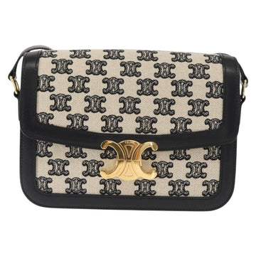 CELINE Teen Triomphe Shoulder Bag Leather Canvas Black White Auth BA8997M - 0
