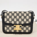 CELINE Teen Triomphe Shoulder Bag Leather Canvas Black White Auth BA8997M-25