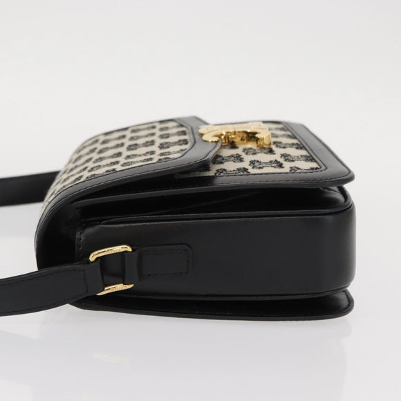 CELINE Teen Triomphe Shoulder Bag Leather Canvas Black White Auth BA8997M