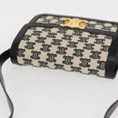 CELINE Teen Triomphe Shoulder Bag Leather Canvas Black White Auth BA8997M-6