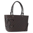 CHANEL Cambon Line Matelasse Bag Lamb Skin Dark Brown Silver CC Auth BA9000SAM-1
