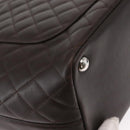 CHANEL Cambon Line Matelasse Bag Lamb Skin Dark Brown Silver CC Auth BA9000SAM-17