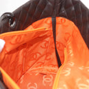 CHANEL Cambon Line Matelasse Bag Lamb Skin Dark Brown Silver CC Auth BA9000SAM-22