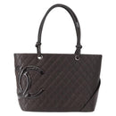CHANEL Cambon Line Matelasse Bag Lamb Skin Dark Brown Silver CC Auth BA9000SAM-14