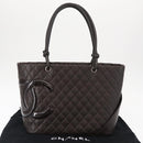 CHANEL Cambon Line Matelasse Bag Lamb Skin Dark Brown Silver CC Auth BA9000SAM-13
