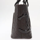 CHANEL Cambon Line Matelasse Bag Lamb Skin Dark Brown Silver CC Auth BA9000SAM-5