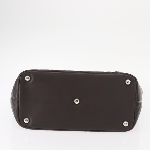 CHANEL Cambon Line Matelasse Bag Lamb Skin Dark Brown Silver CC Auth BA9000SAM