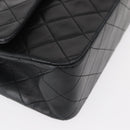 CHANEL Matelasse 25 Double Flap Chain Bag Lamb Skin Black Gold CC Auth BA9001SAM-15